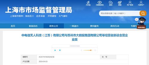 中電信無人科技 江蘇 與蘇州市大數據集團等經營者新設合營企業(yè)案